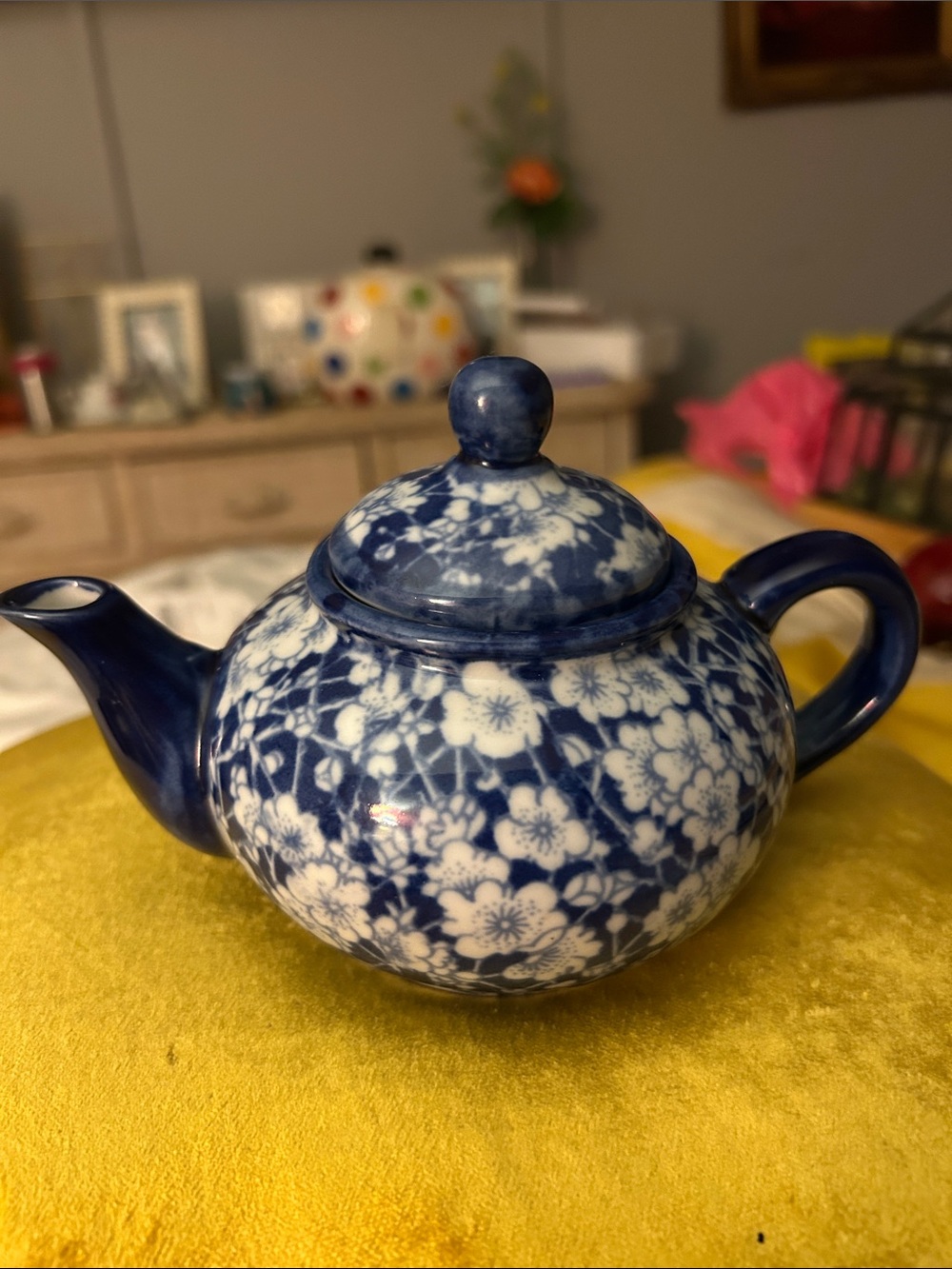 Blue Floral Ceramic Teapot with Lid - Classic Tea Service - Picture 2 of 7